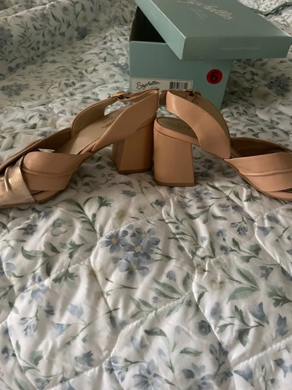 Seychelles Nude and Gold Block Heel Sandals